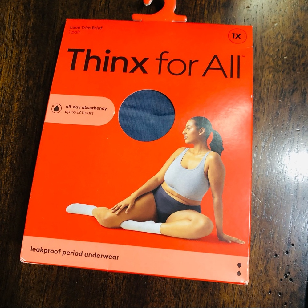 Thinx for all reusable Lace Trim brief  period underwear storm/blue. Size 1X